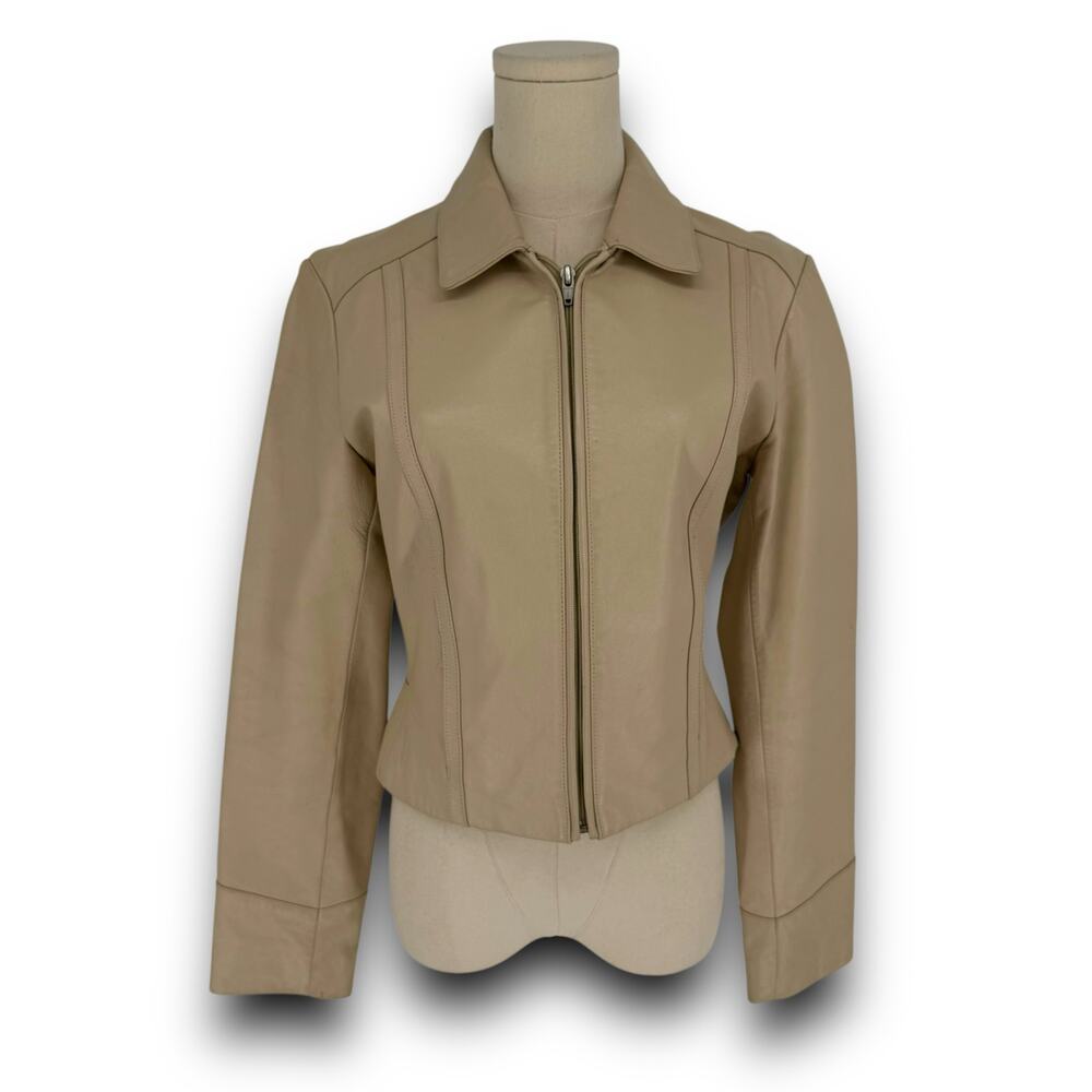 Y2K Vintage Express Cream Leather Jacket, Full Zip, Size 3/4 (Fits like S-M)